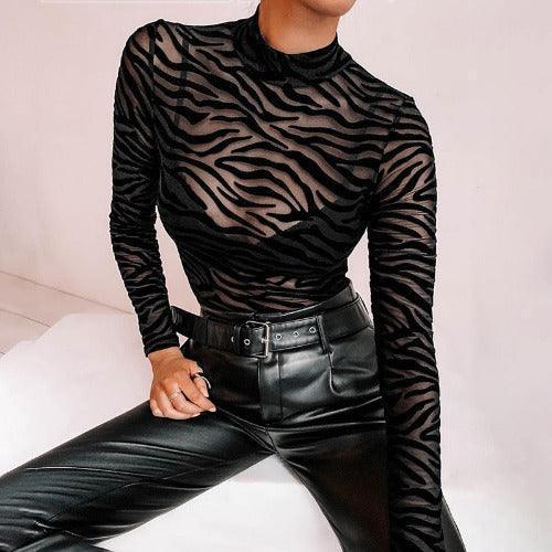 Animal Print Mesh Tops - SHExFAB