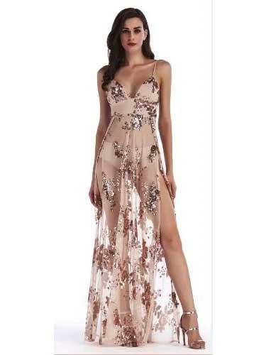 Backless Slip Mesh Sequin Sheer Cocktail Dress - SHExFAB