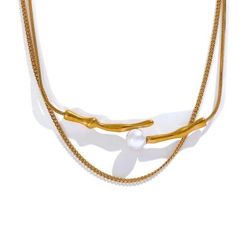 Bamboo Pearl Double Layer Chain Necklace - SHExFAB