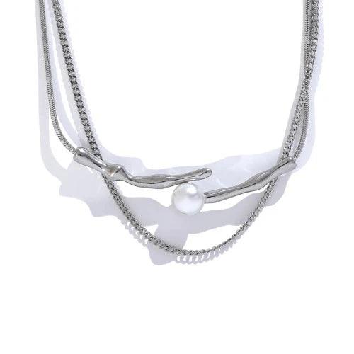 Bamboo Pearl Double Layer Chain Necklace - SHExFAB