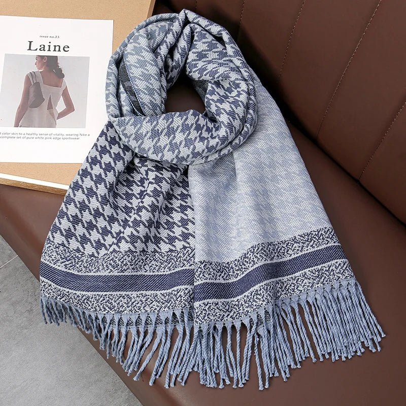 Bear Pattern Cashmere Long Wrap Around Scarf with Fringe - SHExFAB