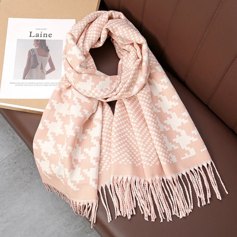 Bear Pattern Cashmere Long Wrap Around Scarf with Fringe - SHExFAB