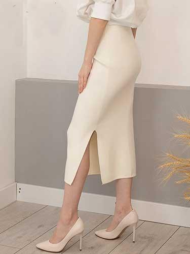 Beige High Waist Straight Midi Skirt - SHExFAB