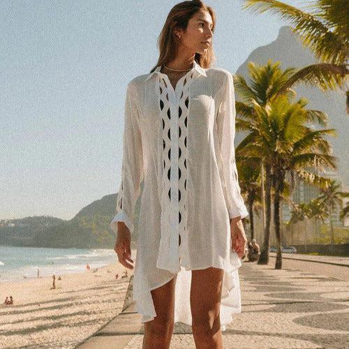 Bikini Cover - Up Embroidered Shirt Dress - SHExFAB