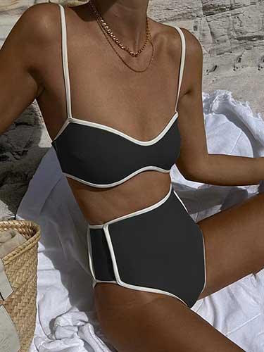 Black Bikini Top and High Waist Bikini Set - SHExFAB