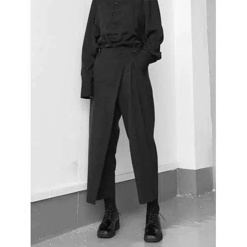 Black Brief Pleated Long Trousers - SHExFAB