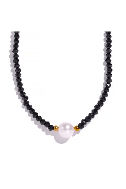 Black Crystal Bead Necklace - SHExFAB