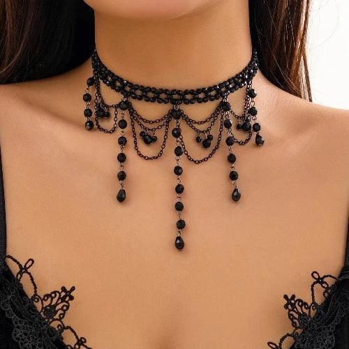 Black Crystal Water Drop Choker Necklace - SHExFAB