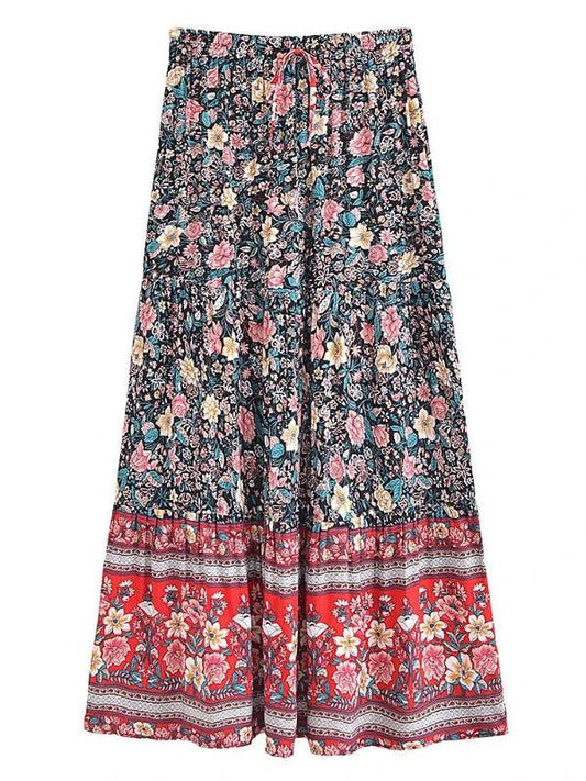 Black Floral High Waist Boho Maxi Skirt - SHExFAB