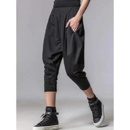 Black High Waist Knee Length Harem Pants - SHExFAB