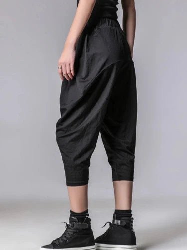 Black High Waist Knee Length Harem Pants - SHExFAB