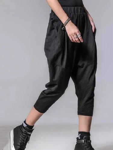 Black High Waist Knee Length Harem Pants - SHExFAB