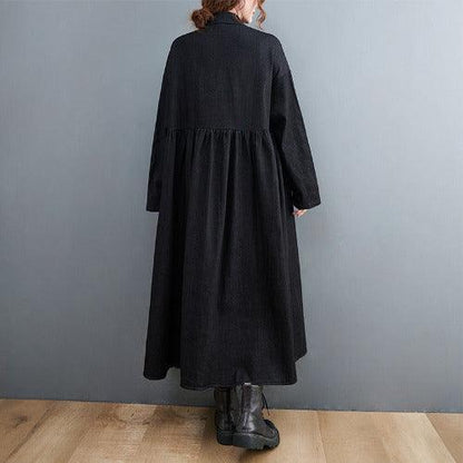 Black Long Denim Shirt Dress - SHExFAB