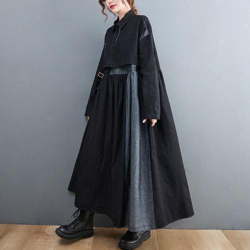 Black Long Denim Shirt Dress - SHExFAB