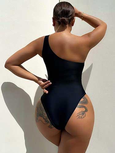 Black Mesh One Shoulder Swimsuit One Piece - SHExFAB