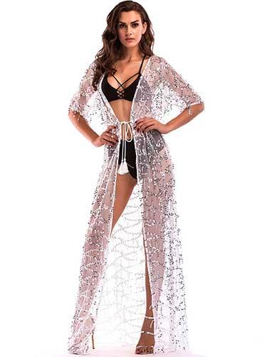 Black See Through Sequin Maxi Beach Party Dress - SHExFAB