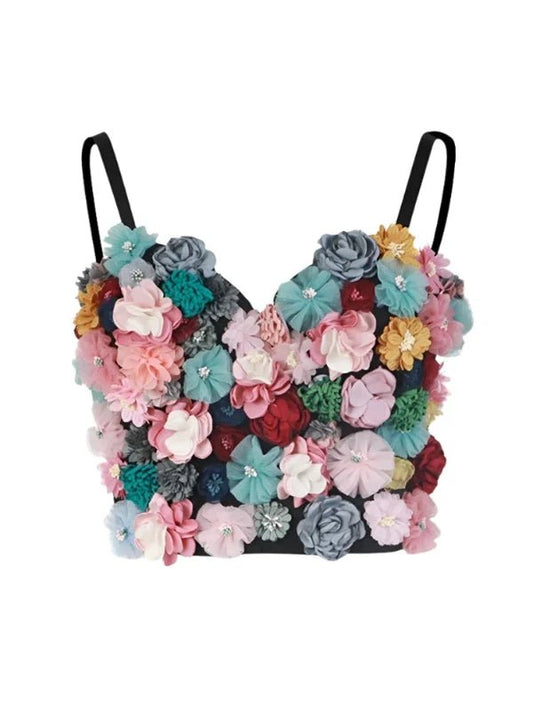 Black Strap Floral Applique Cami Bra Top - SHExFAB