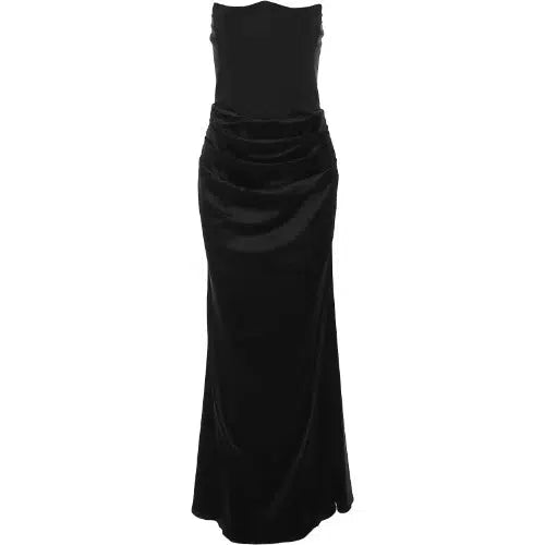 Black Strapless Long Corset Dress - SHExFAB