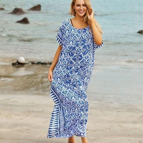 Blue Beach Kaftan Cover - Up - SHExFAB