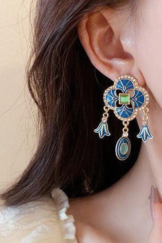 Blue Flower Dangle Earrings - SHExFAB