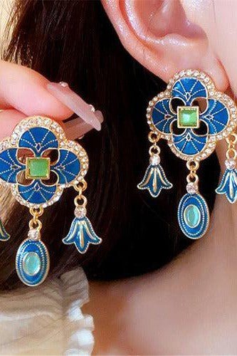 Blue Flower Dangle Earrings - SHExFAB