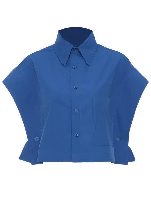 Blue Split Button Sleeve Short Fashion Shirt - SHExFAB