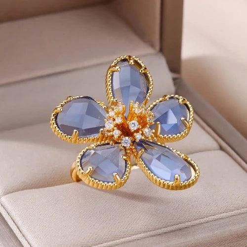 Blue Zircon Flower Ring - SHExFAB