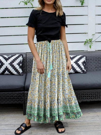 Bohemian Long Green Floral Long Skirt - SHExFAB