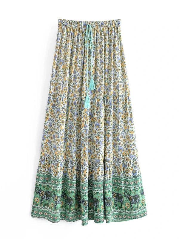 Bohemian Long Green Floral Long Skirt - SHExFAB