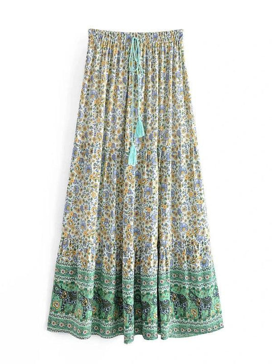 Bohemian Long Green Floral Long Skirt - SHExFAB