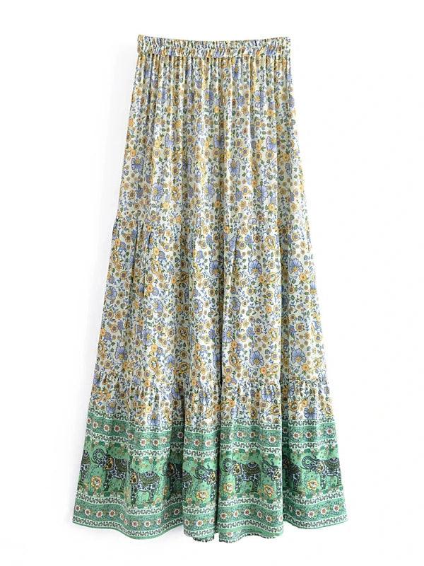 Bohemian Long Green Floral Long Skirt - SHExFAB