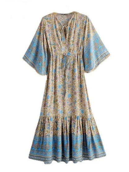 Bohemian Long Summer Floral Ruffle Dress - SHExFAB