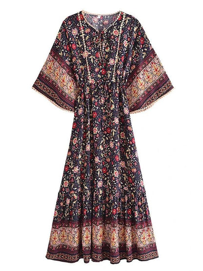 Bohemian Long Summer Floral Ruffle Dress - SHExFAB