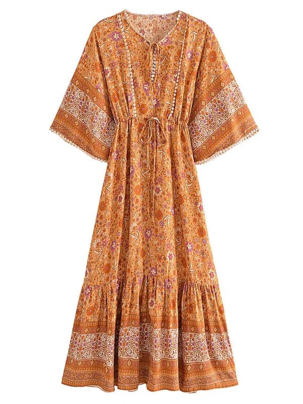 Bohemian Long Summer Floral Ruffle Dress - SHExFAB