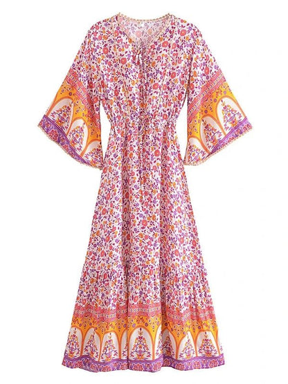 Bohemian Long Summer Floral Ruffle Dress - SHExFAB