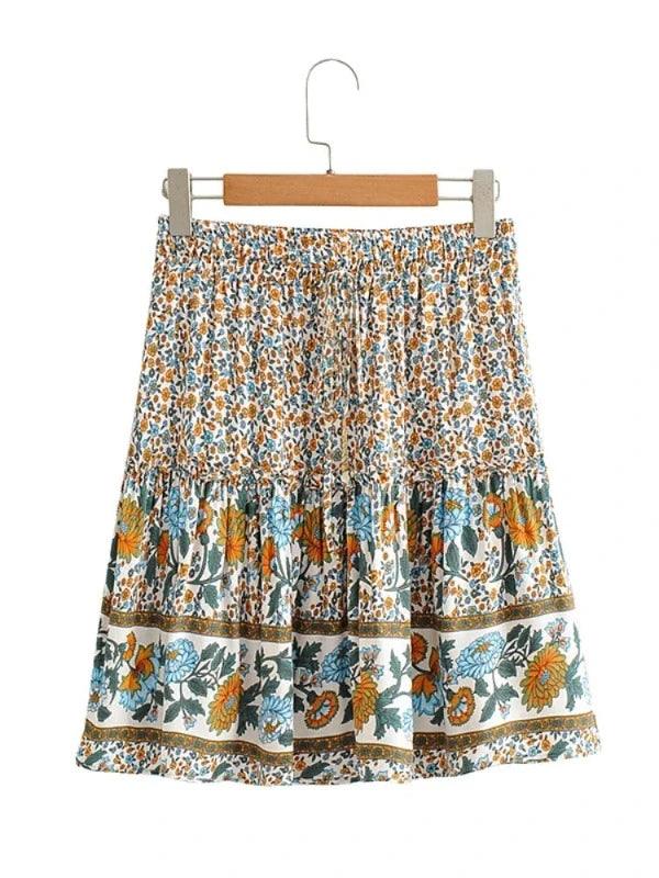 Bohemian Ruffle Mini Pleated Floral Skirt - SHExFAB