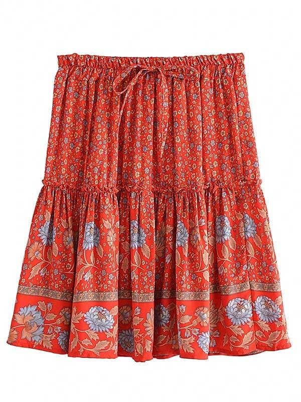 Bohemian Ruffle Mini Pleated Floral Skirt - SHExFAB