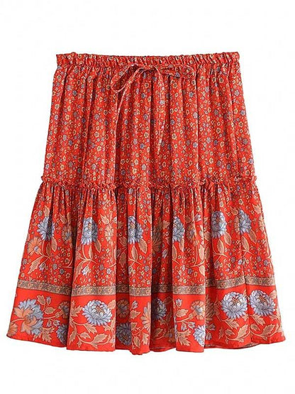 Bohemian Ruffle Mini Pleated Floral Skirt - SHExFAB