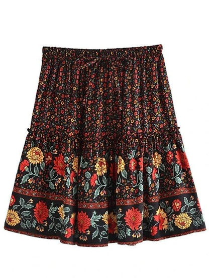 Bohemian Ruffle Mini Pleated Floral Skirt - SHExFAB