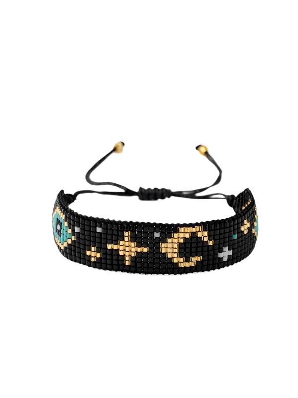 Boho Moon Black Beaded Friendship Bracelet - SHExFAB