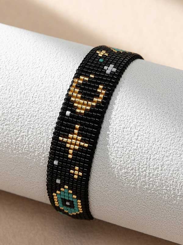 Boho Moon Black Beaded Friendship Bracelet - SHExFAB