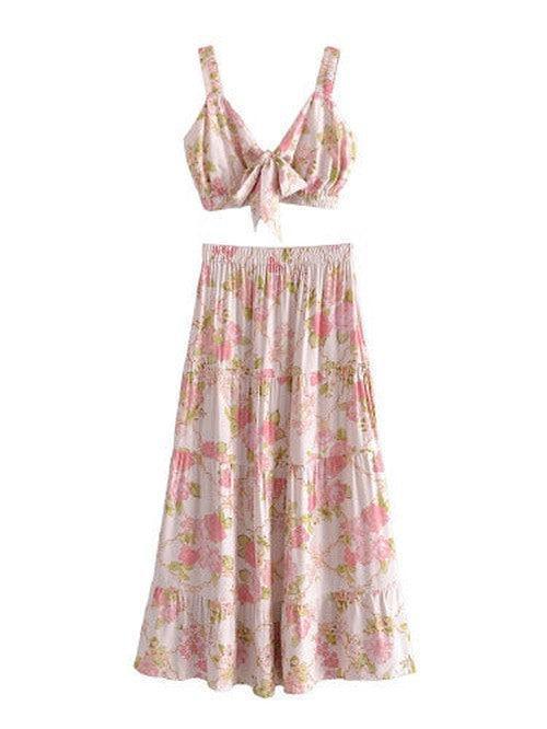 Bow Tide Pink Cami with Floral Skirt Set - SHExFAB