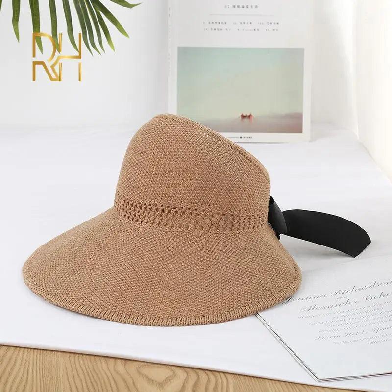 Bow Tie Wide Brim Foldable Visor Straw Hat - SHExFAB