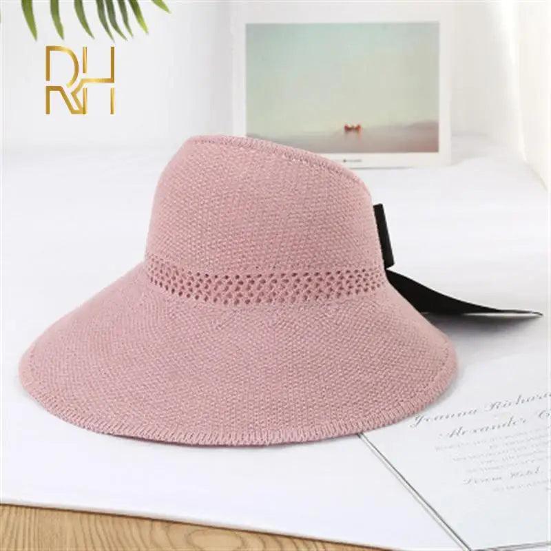 Bow Tie Wide Brim Foldable Visor Straw Hat - SHExFAB