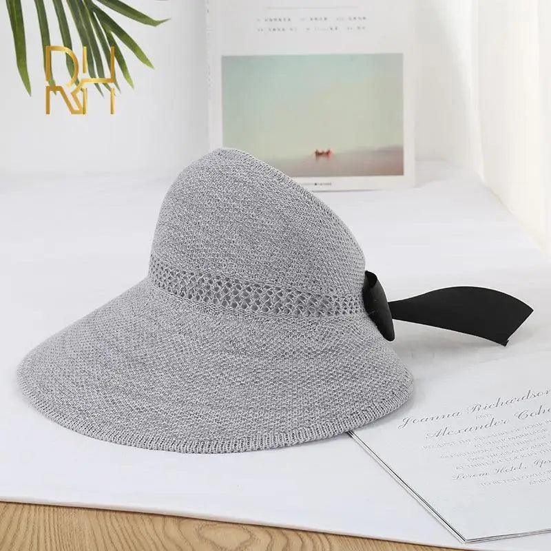 Bow Tie Wide Brim Foldable Visor Straw Hat - SHExFAB