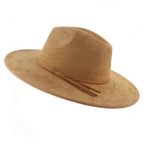 Braid Tassel Suede Wide Brim Fedora Jazz Hat - SHExFAB