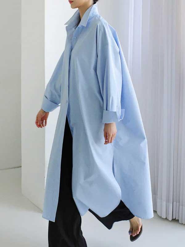 Casual Long Sleeve Slit Oversized Long Shirt Dress - SHExFAB