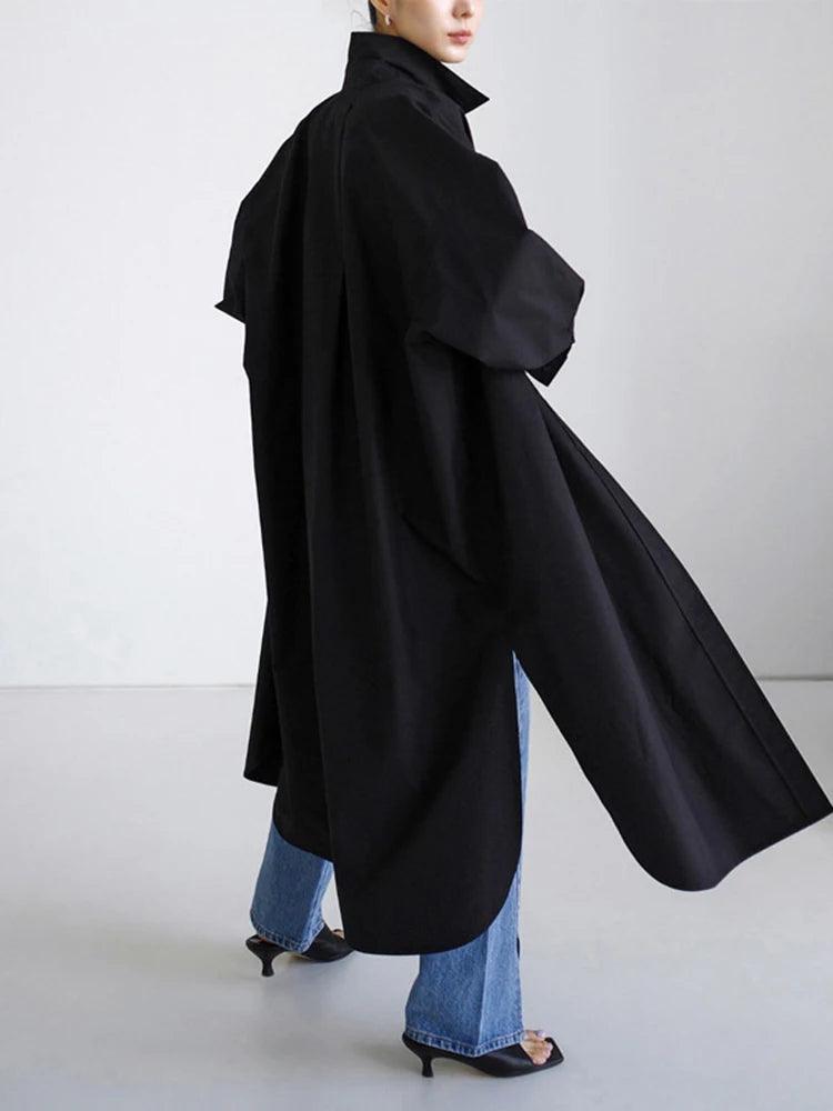 Casual Long Sleeve Slit Oversized Long Shirt Dress - SHExFAB