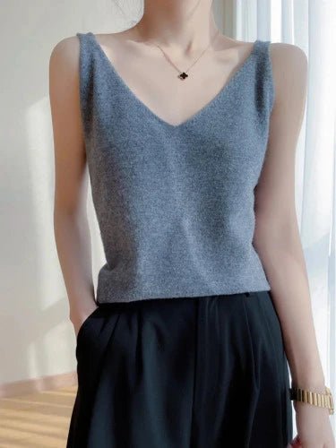 Casual V - Neck Summer Knit Tank Top - SHExFAB