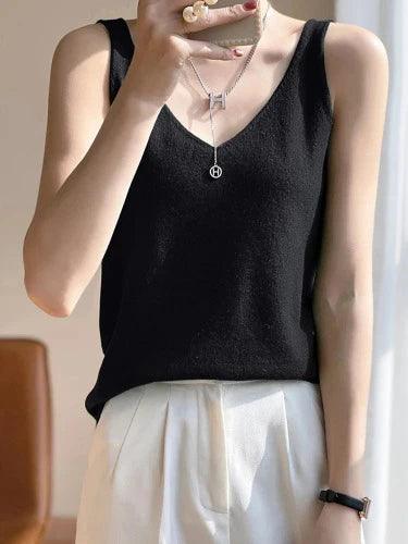 Casual V - Neck Summer Knit Tank Top - SHExFAB